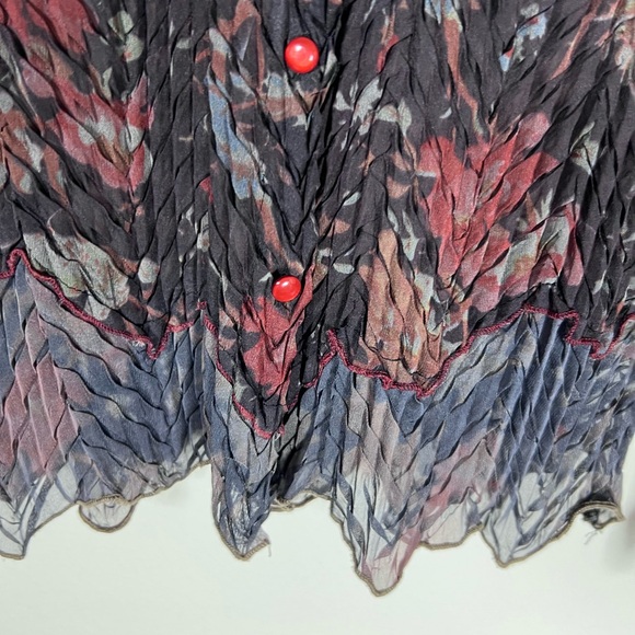 Alberto Makali Artsy Ruched Plisse Sheer Top Ruffle Stretchy Women’s Size S - Picture 5 of 6